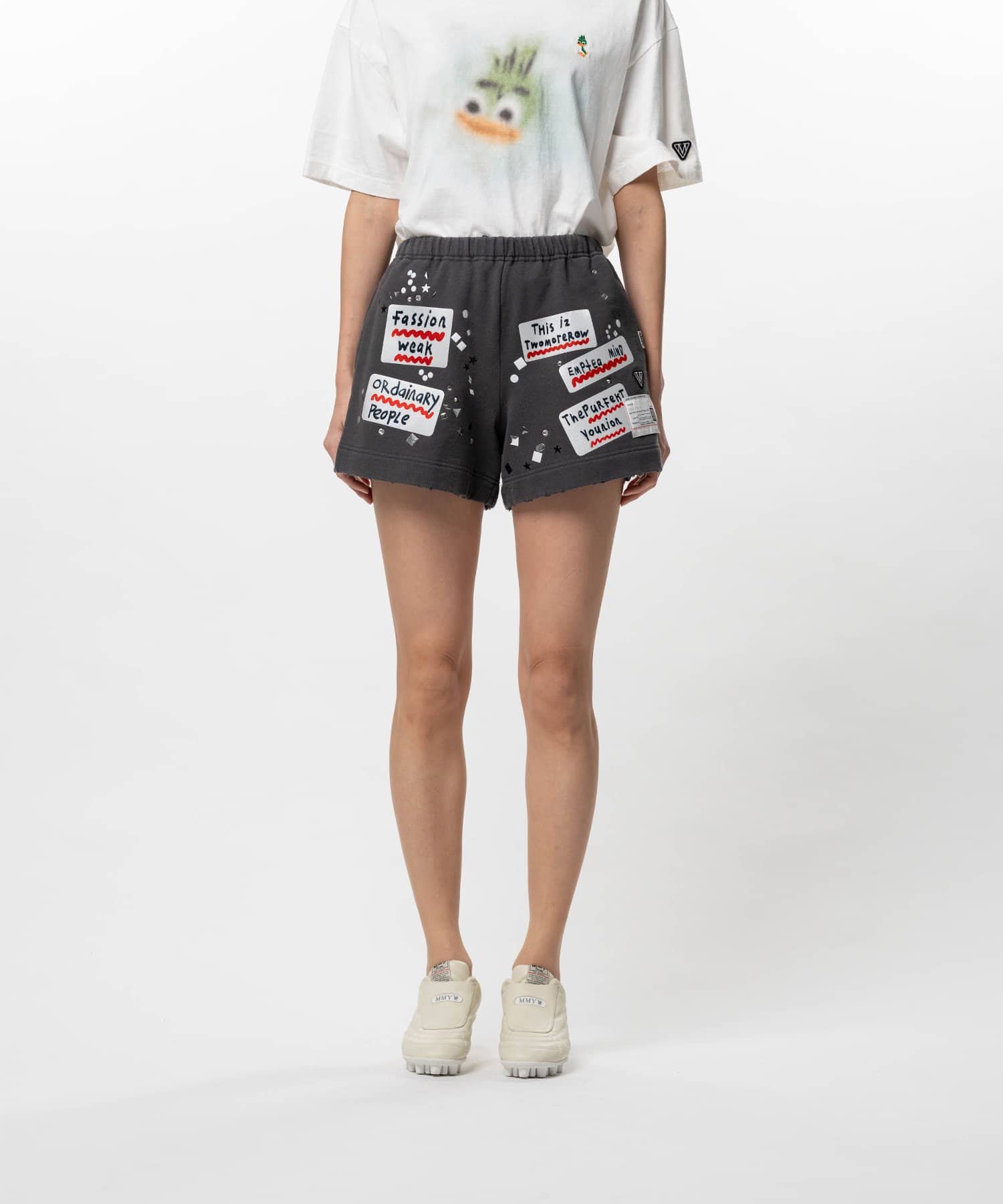 Maison MIHARA YASUHIRO(ミハラヤスヒロ)/Embellished Sticker Sweat Shorts/BLACK BLACK 36