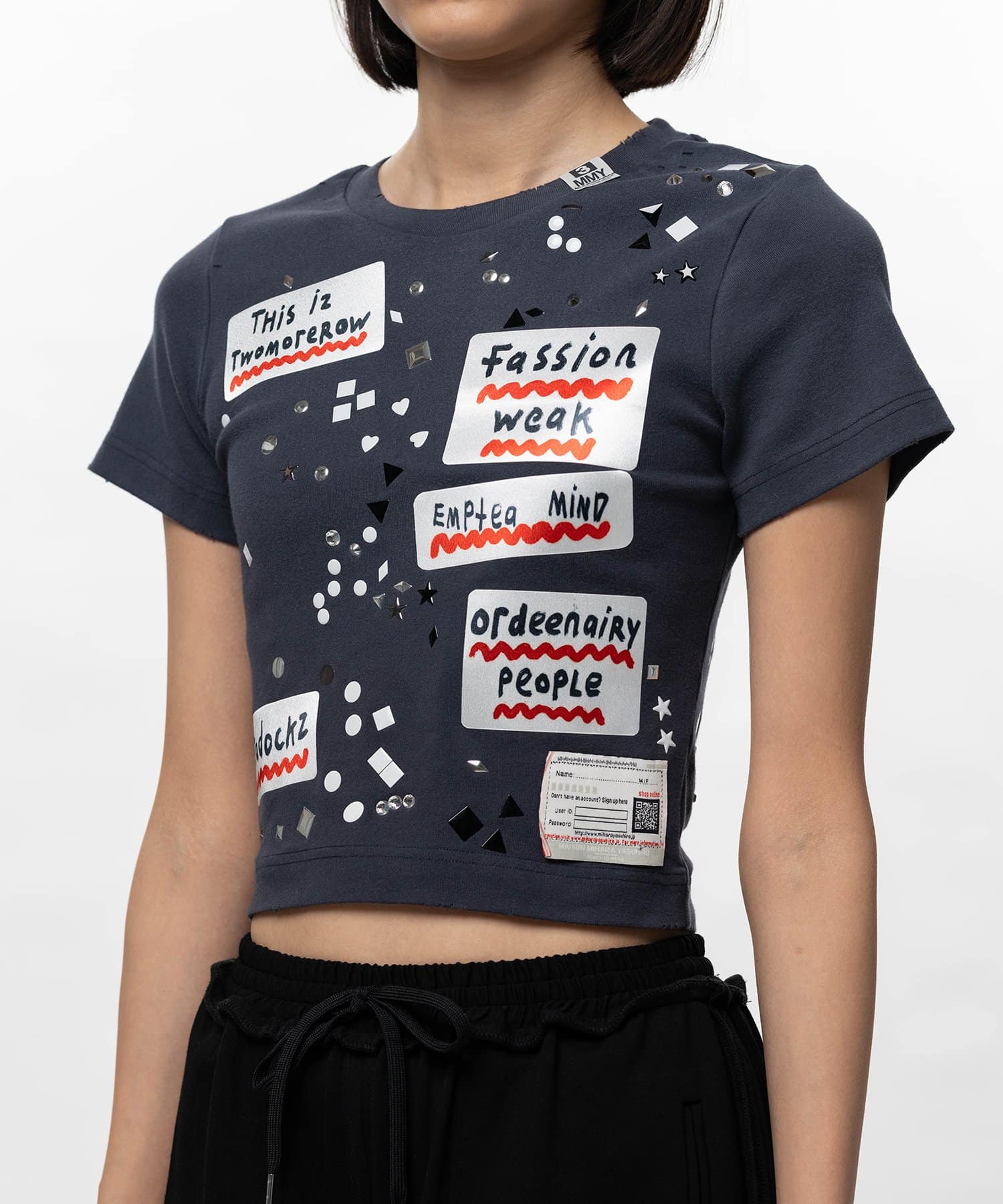 Maison MIHARA YASUHIRO(ミハラヤスヒロ)/Embellished Sticker Mini T-shirt/BLACK BLACK 36