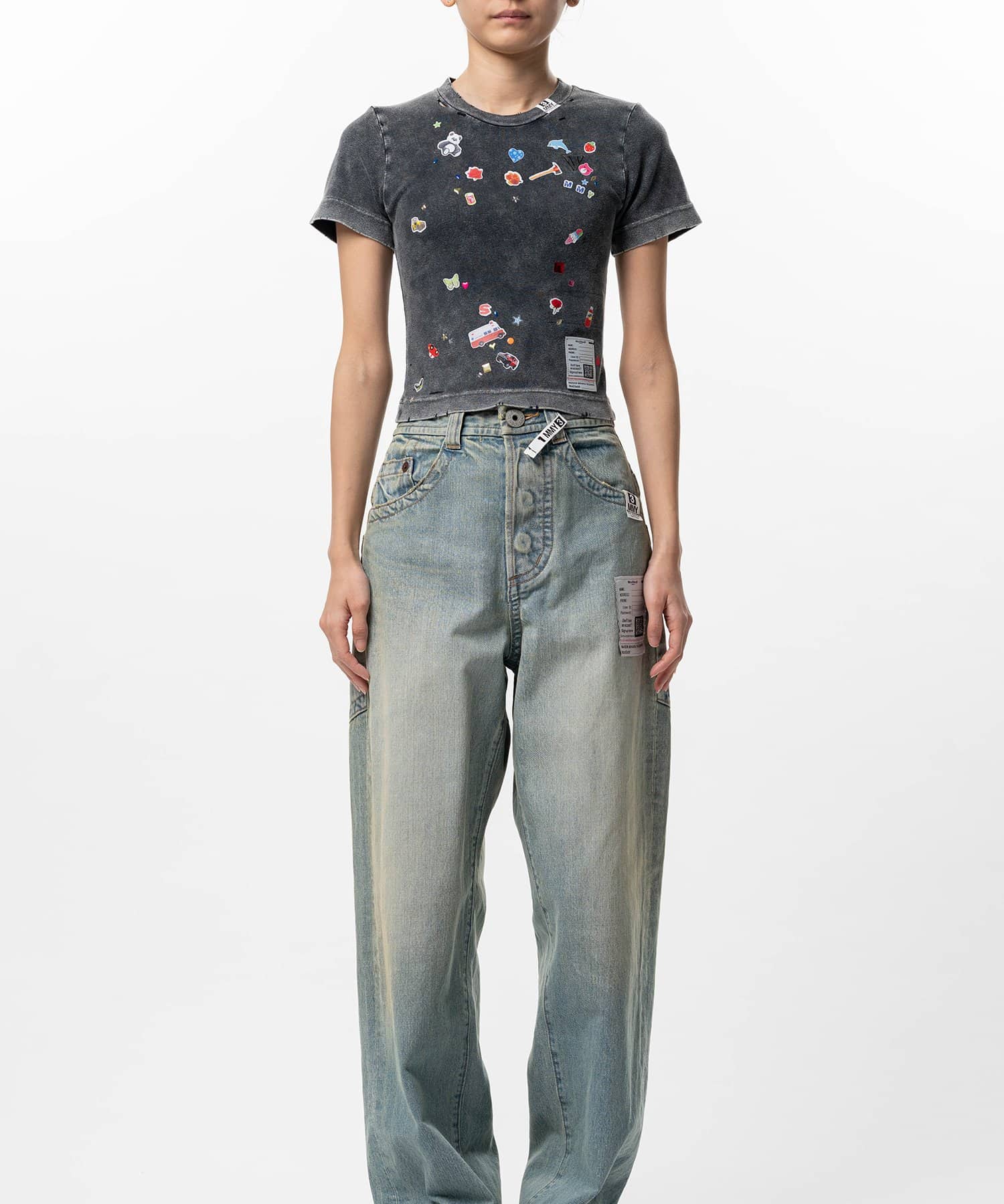 Maison MIHARA YASUHIRO(ミハラヤスヒロ)/Kids Sticker Print Bleached Mini T-shirt/BLACK BLACK 36