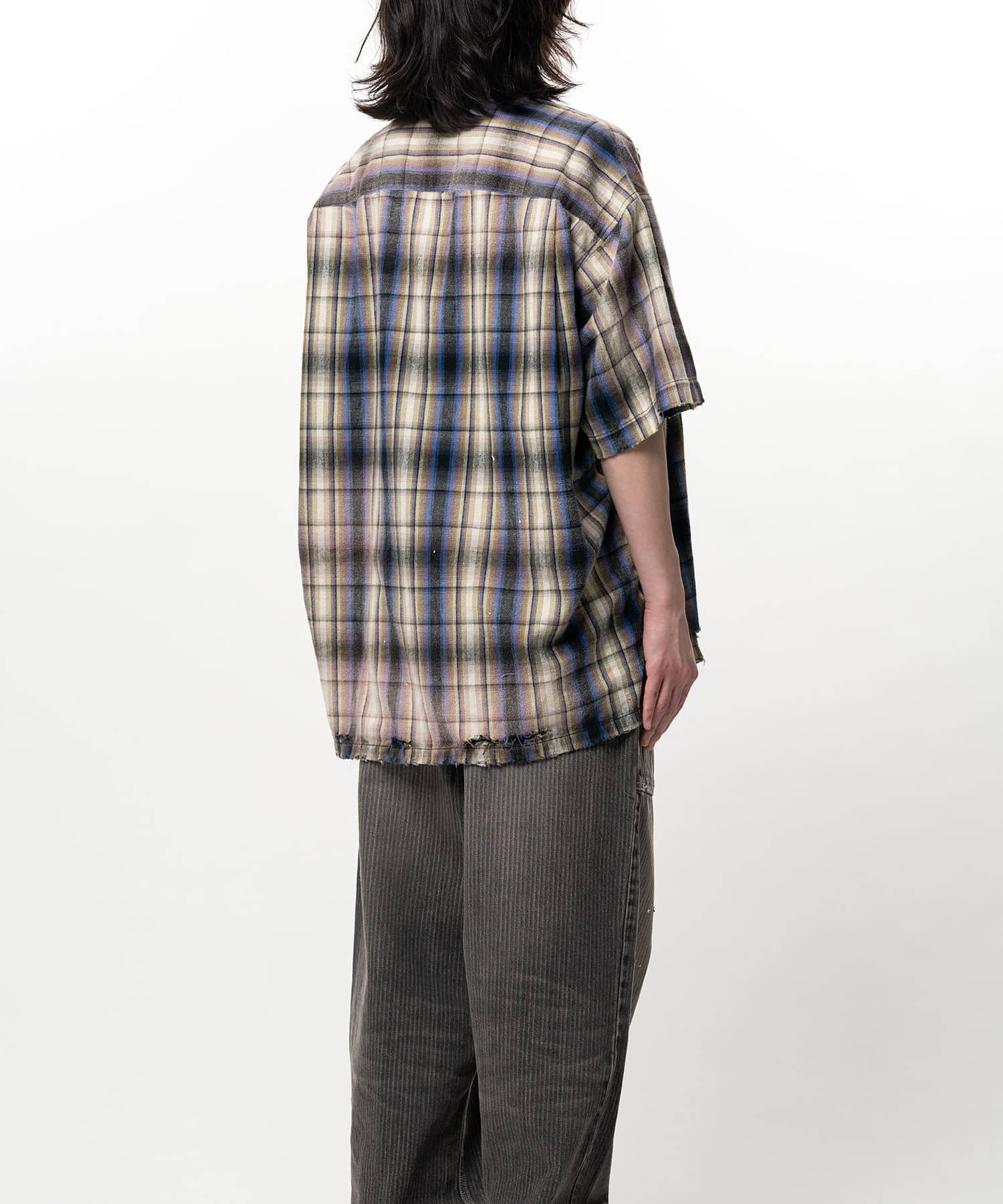 Maison MIHARA YASUHIRO(ミハラヤスヒロ)/Embellished Sticker Short Sleeve Check Shirt/BEIGE BEIGE 46