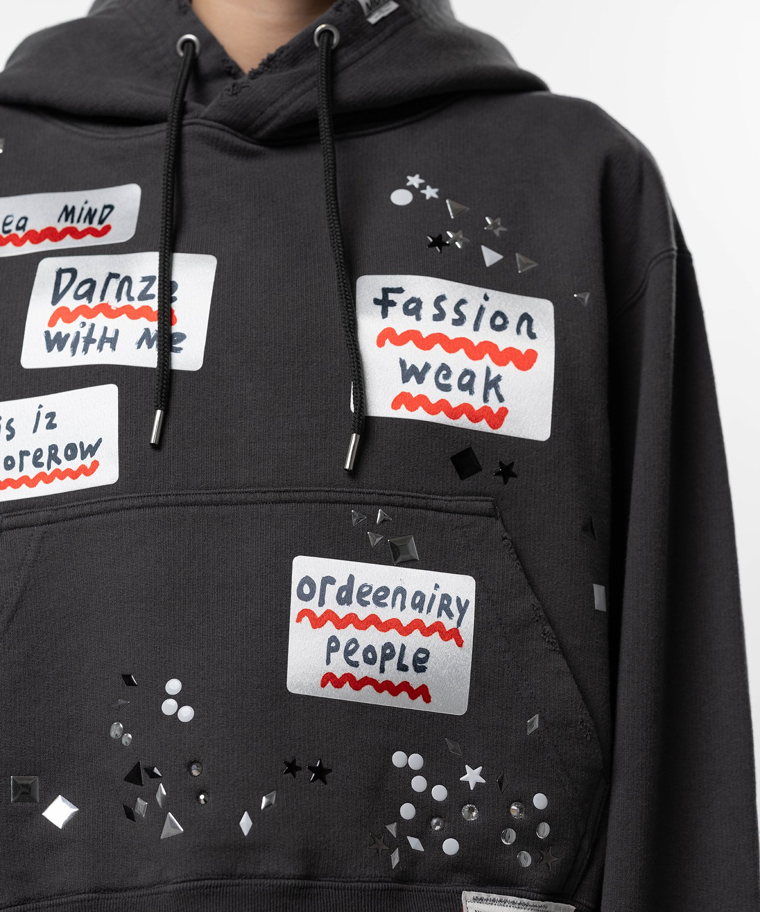 Maison MIHARA YASUHIRO(ミハラヤスヒロ)/Embellished Sticker Hoodie/BLACK BLACK 36