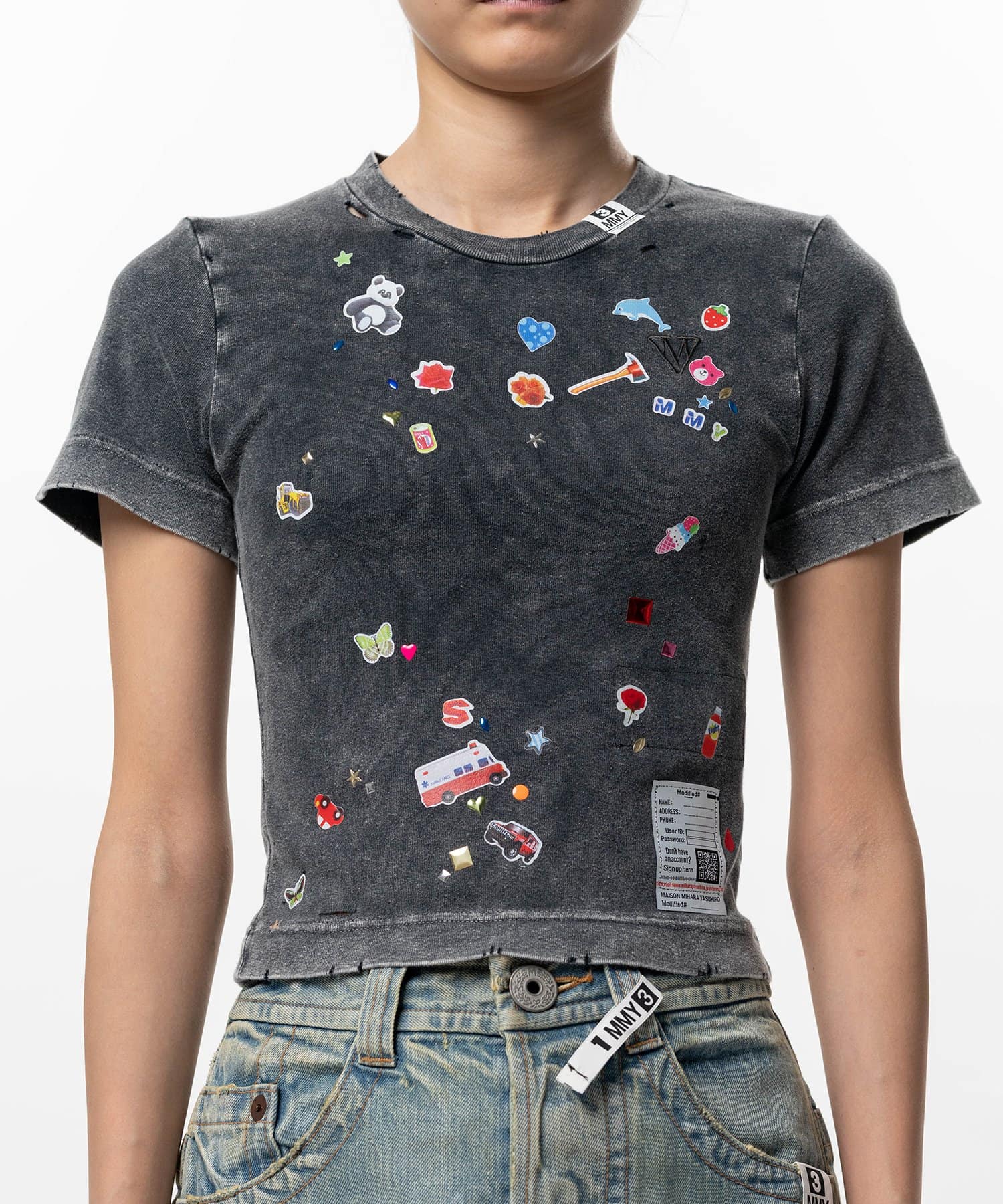 Maison MIHARA YASUHIRO(ミハラヤスヒロ)/Kids Sticker Print Bleached Mini T-shirt/BLACK BLACK 36