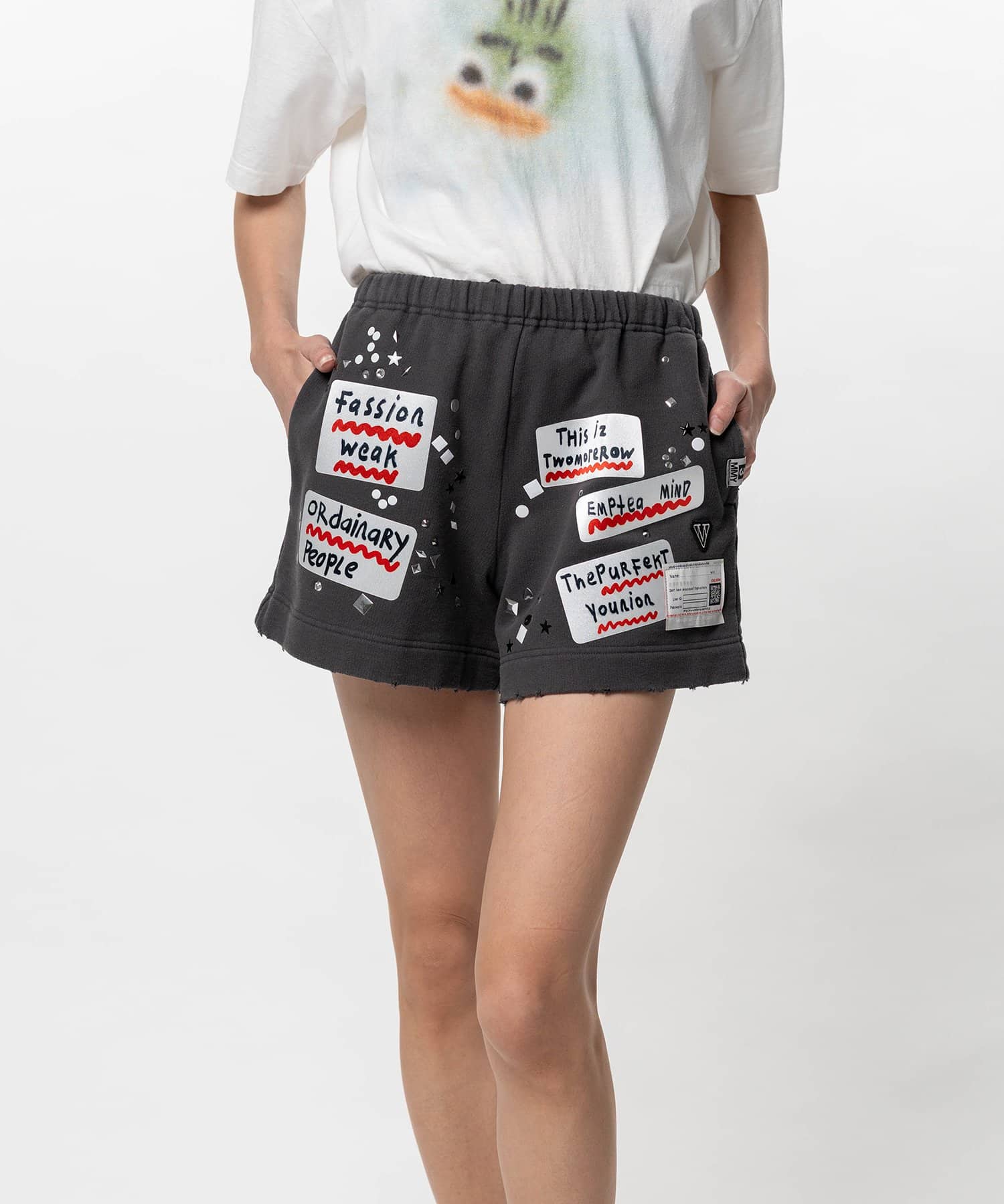 Maison MIHARA YASUHIRO(ミハラヤスヒロ)/Embellished Sticker Sweat Shorts/BLACK BLACK 36