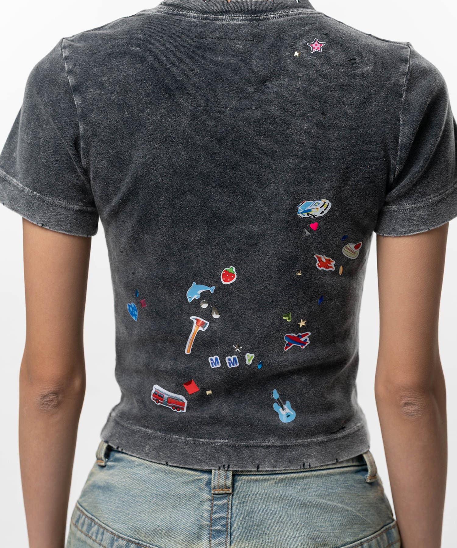 Maison MIHARA YASUHIRO(ミハラヤスヒロ)/Kids Sticker Print Bleached Mini T-shirt/BLACK BLACK 36