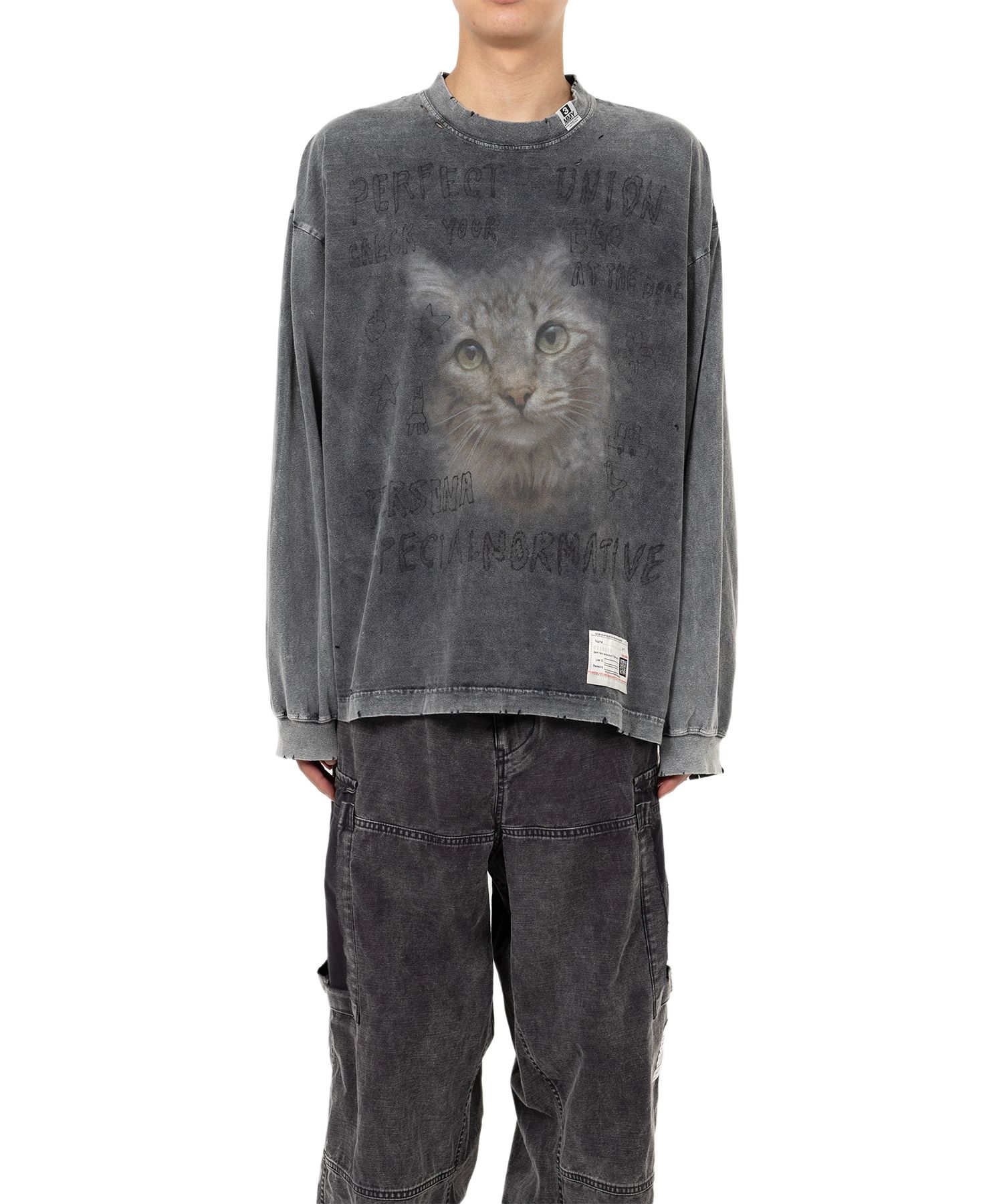 Maison MIHARA YASUHIRO/Bleached Cat Print Long Sleeve T