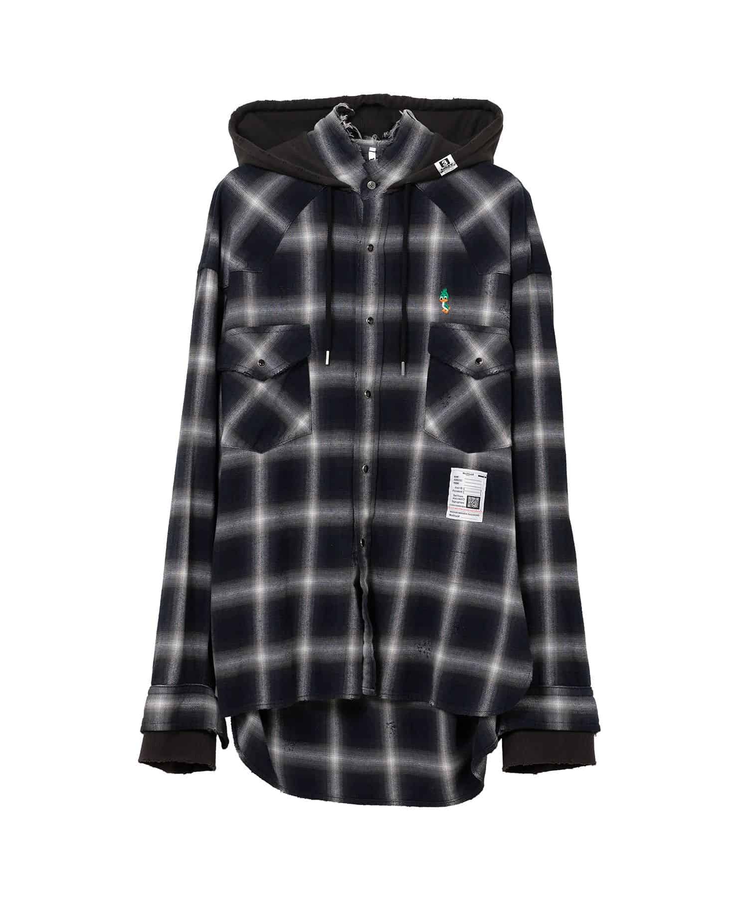 Maison MIHARA YASUHIRO(ミハラヤスヒロ)/Hoodie Combine Checkered Shirt/BLACK BLACK 44