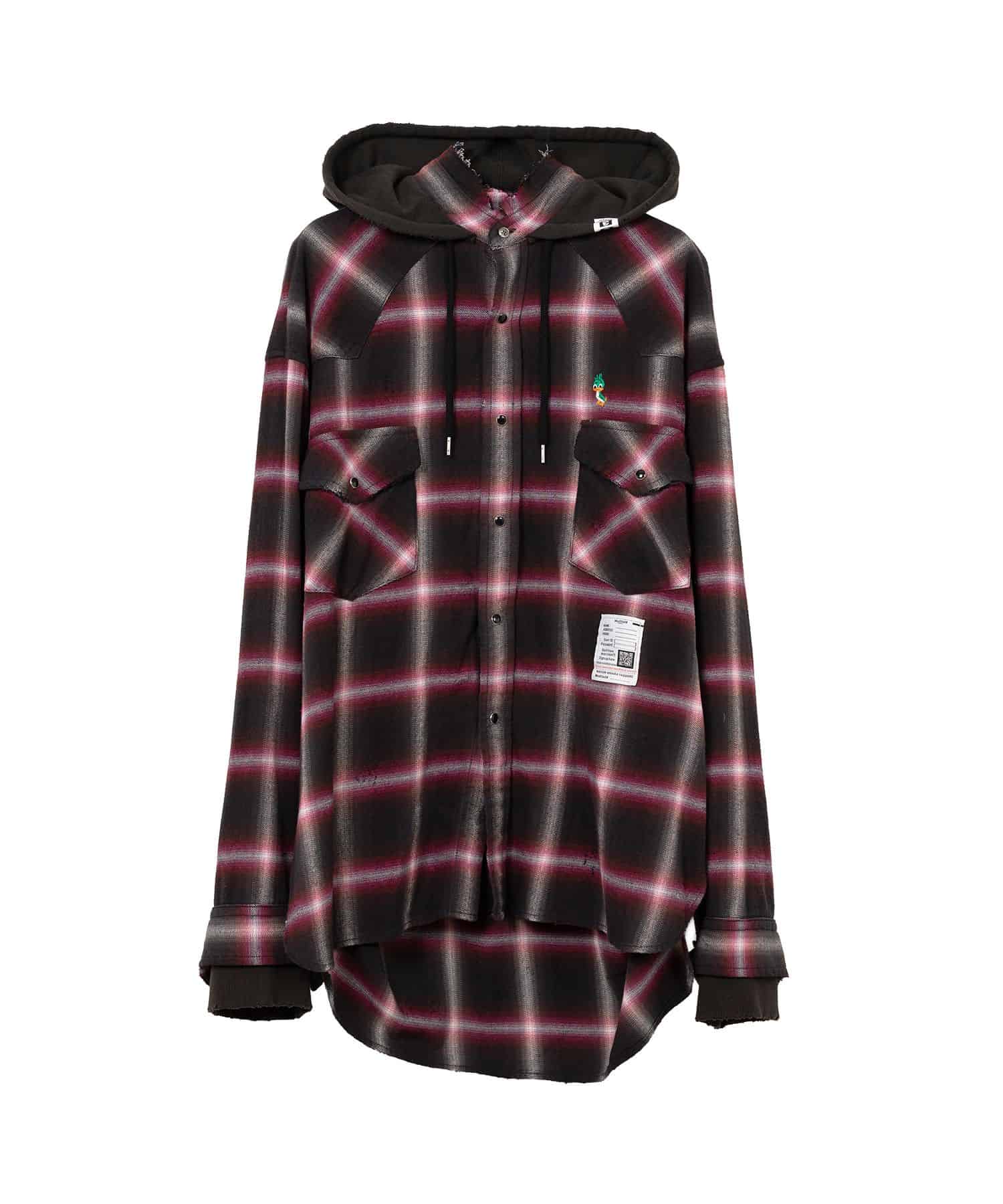 Maison MIHARA YASUHIRO(ミハラヤスヒロ)/Hoodie Combine Checkered Shirt/RED RED 44