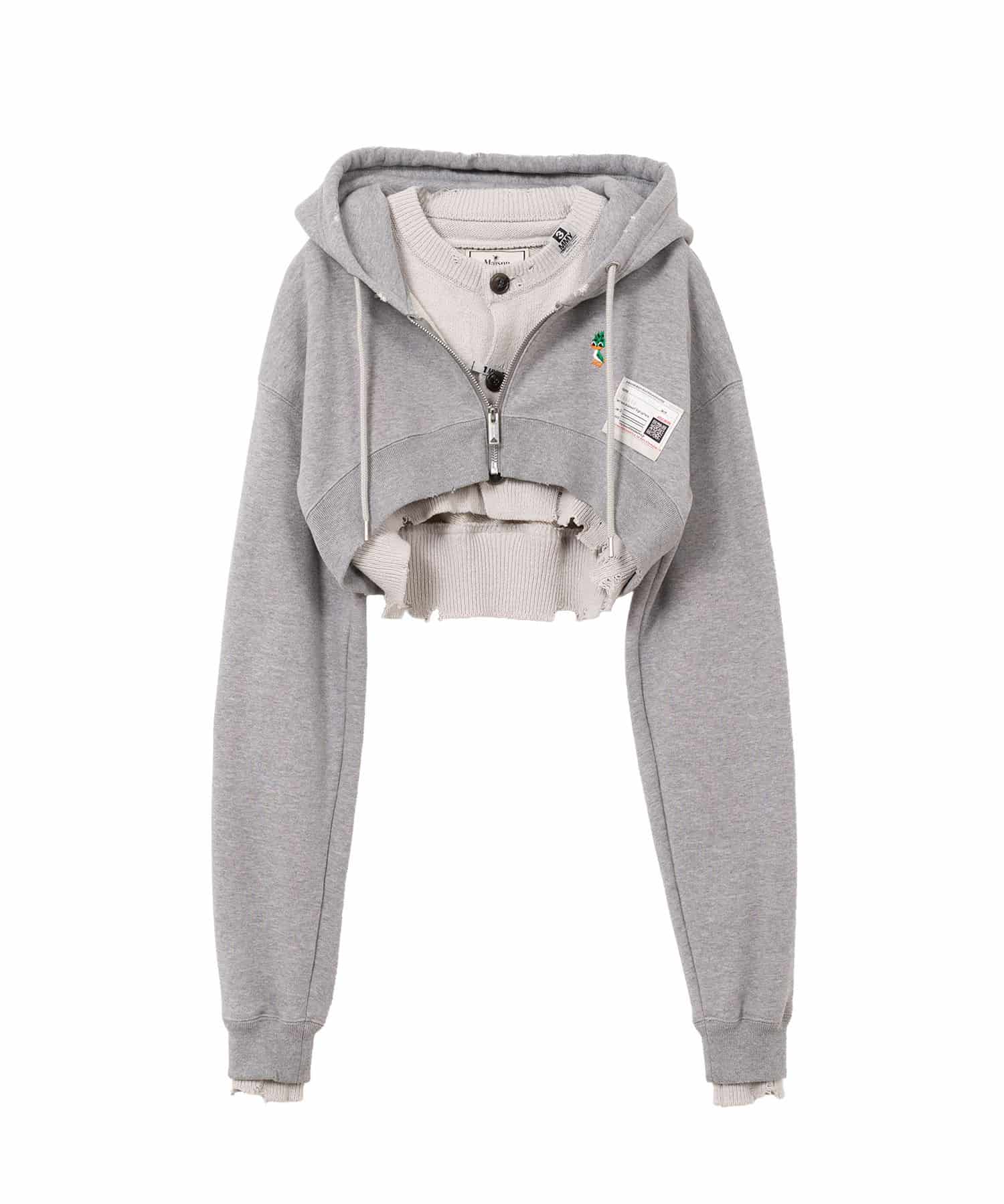 Maison MIHARA YASUHIRO(ミハラヤスヒロ)/Layered Cropped Zip-up Hoodie/GREY GREY 36