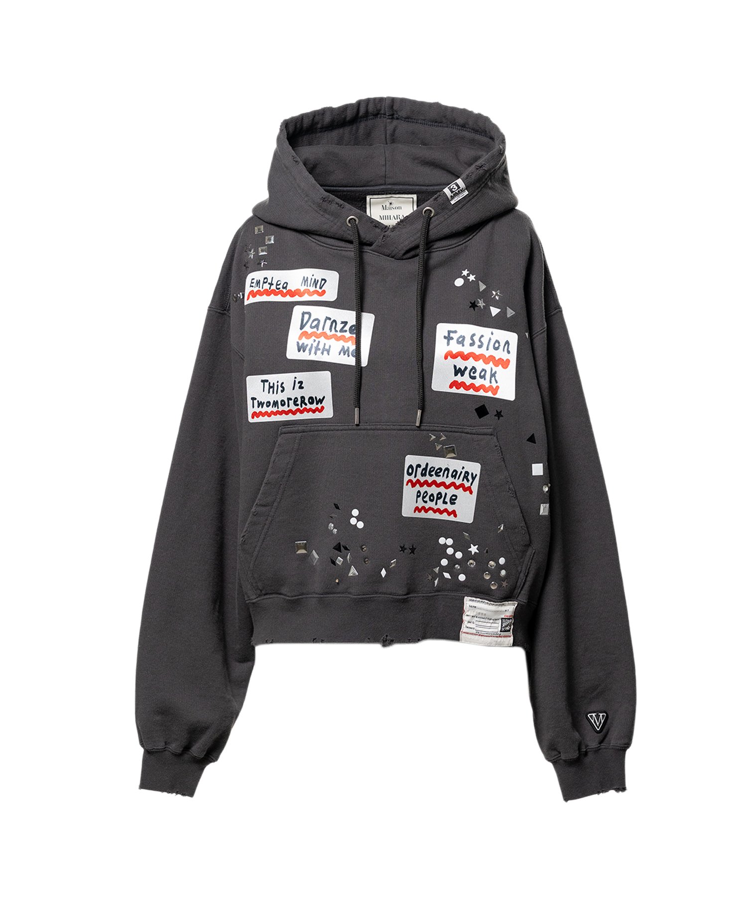 Maison MIHARA YASUHIRO(ミハラヤスヒロ)/Embellished Sticker Hoodie/BLACK BLACK 36