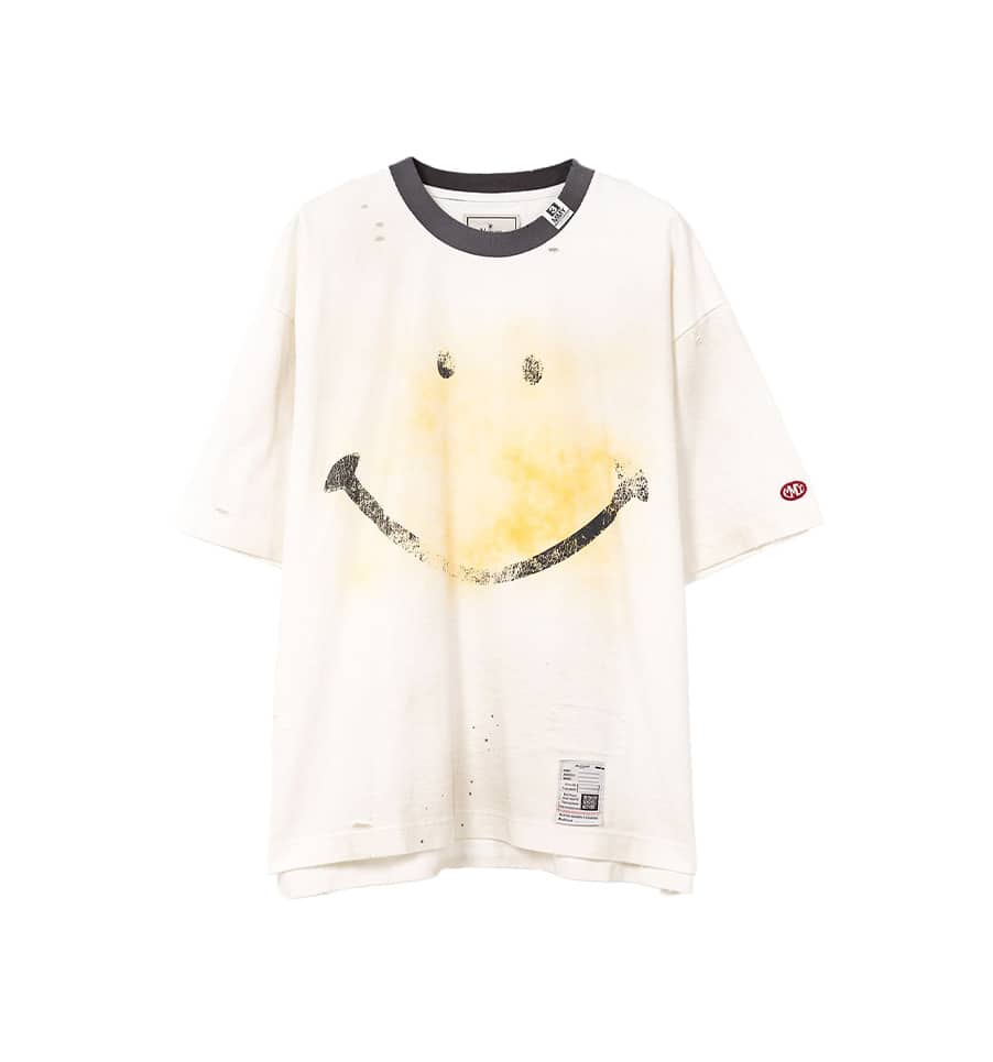 Maison MIHARA YASUHIRO(メゾンミハラヤスヒロ)/Smily Face Print Distressed Ringer T-shirt/WHITE/48