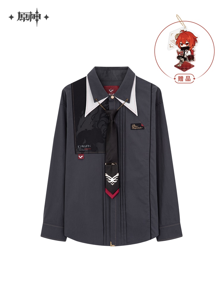 【原神】ディルックイメージ　シャツ　（アクリルスタンドキーホルダー付） ダークグレー XS