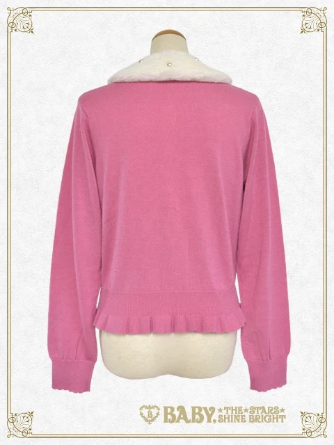 ファー衿付きパールカーディガン オフシロ