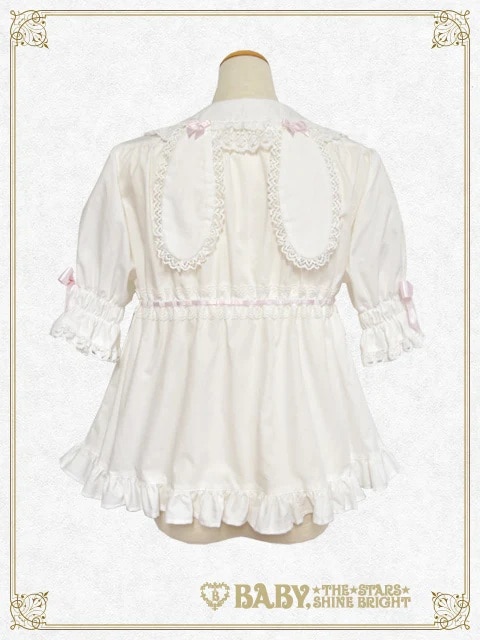 BABY うさみみ半袖ベビードールブラウス オフ白×サックス