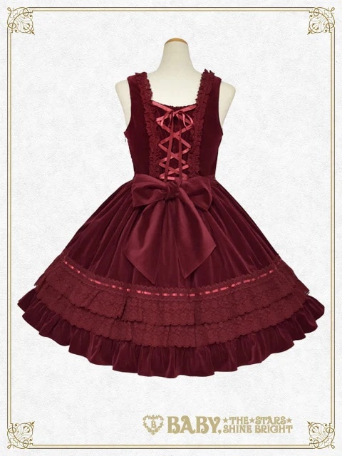 別珍レースフリルジャンパースカート ローズピンク