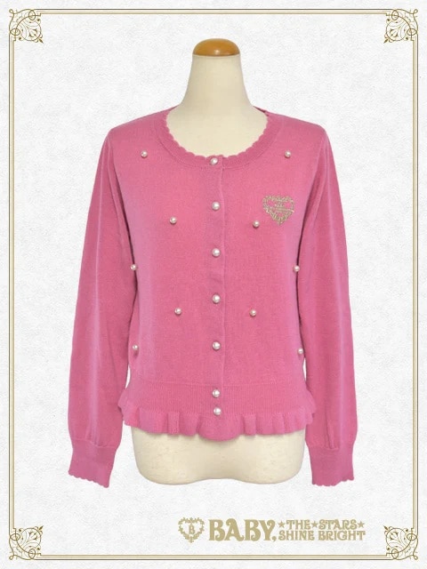 ファー衿付きパールカーディガン オフシロ