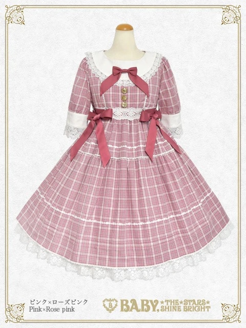 タータンチェックシャーメインワンピース ピンク