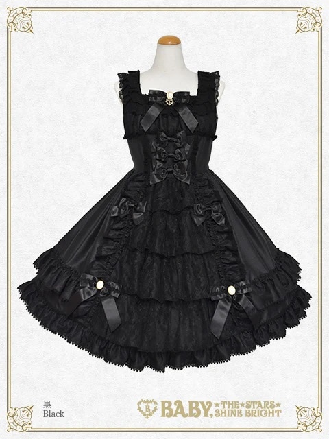 Floral Lacy elegantジャンパースカート クロ