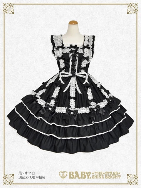 Ribbon ribbon bloomsジャンパースカート クロ×オフシロ