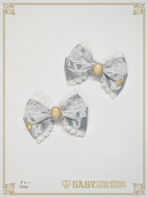 オーナメントジャガード庭園リボンクリップ グレー