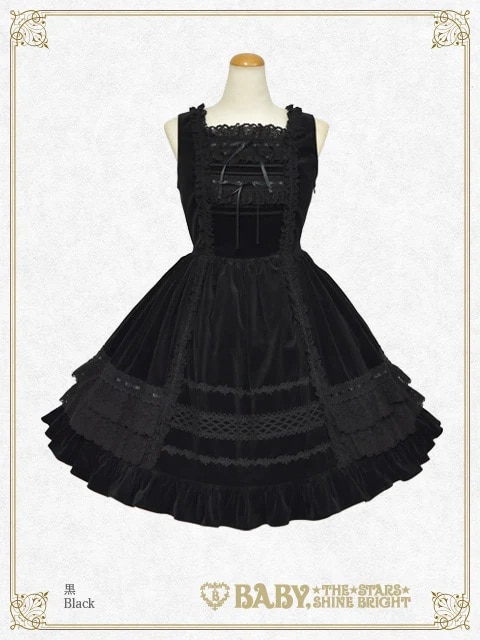 別珍レースフリルジャンパースカート クロ