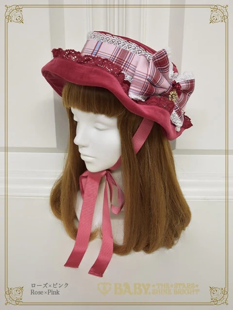 Mary Stuart別珍＆タータンチェックHAT ローズ別珍×ピンク