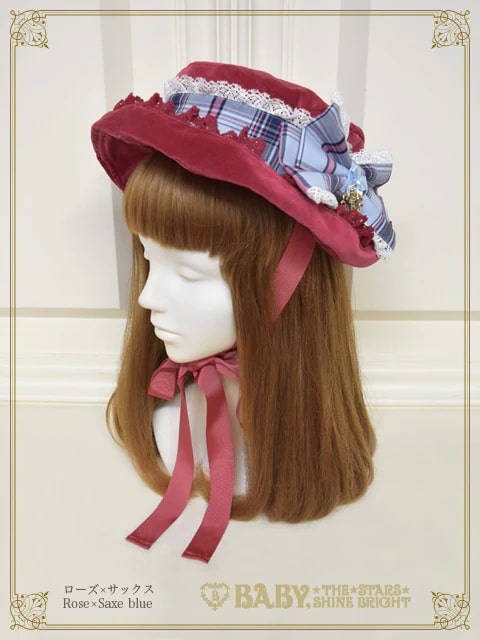 Mary Stuart別珍＆タータンチェックHAT ローズ別珍×サックス