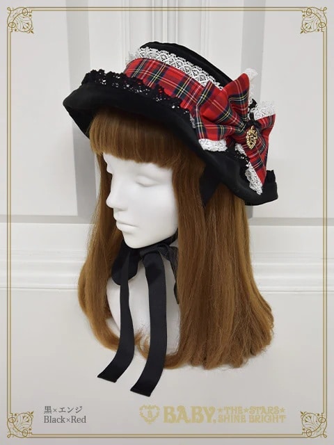 Mary Stuart別珍＆タータンチェックHAT(ローズ別珍×サックス