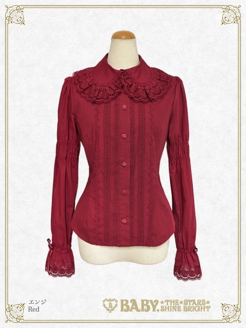 後ろピンタックブラウス エンジ