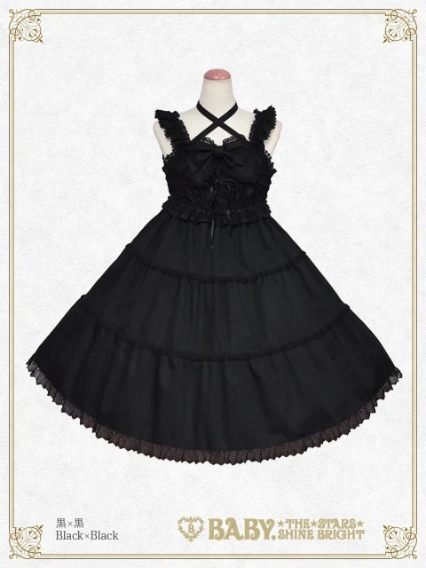 シャーリングベビードールジャンパースカート クロ×クロ