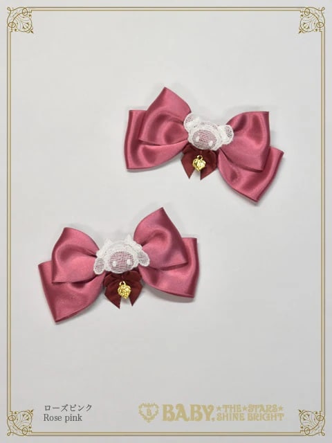 くみゃちゃんのサテンリボンクリップ ローズピンク