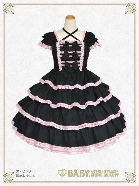 リボンミルキーシュガージャンパースカート クロ×ピンク