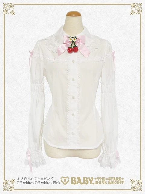 ゆらゆらいちごのStrawberry Garden 長袖ブラウス オフシロ×ピンク