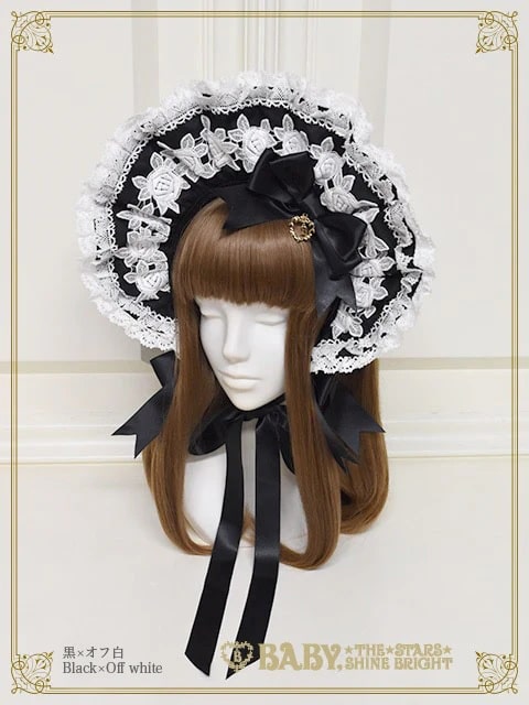 エリザベスボンネット クロ×オフシロ