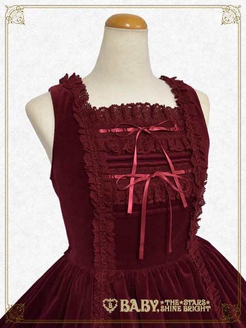 別珍レースフリルジャンパースカート ローズピンク