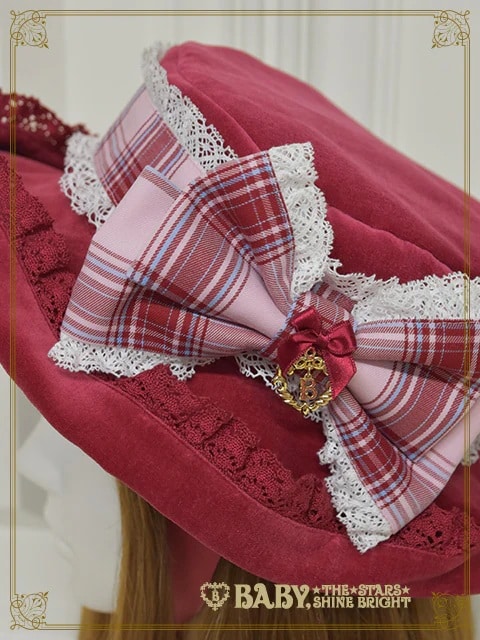 Mary Stuart別珍＆タータンチェックHAT(ローズ別珍×ピンク)｜ ベイビー