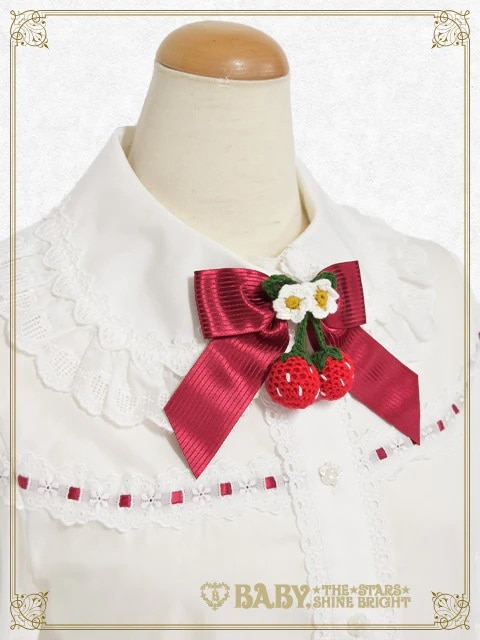 ゆらゆらいちごのStrawberry Garden 長袖ブラウス オフシロ×エンジ