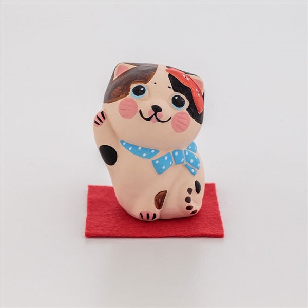 博多人形にわかニャン ミケ(白ベージュ×黒×茶)