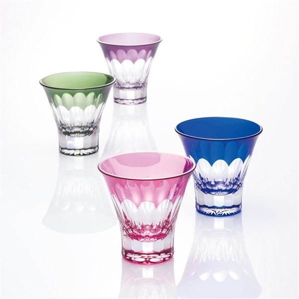 八千代切子 杯 紅梅柄