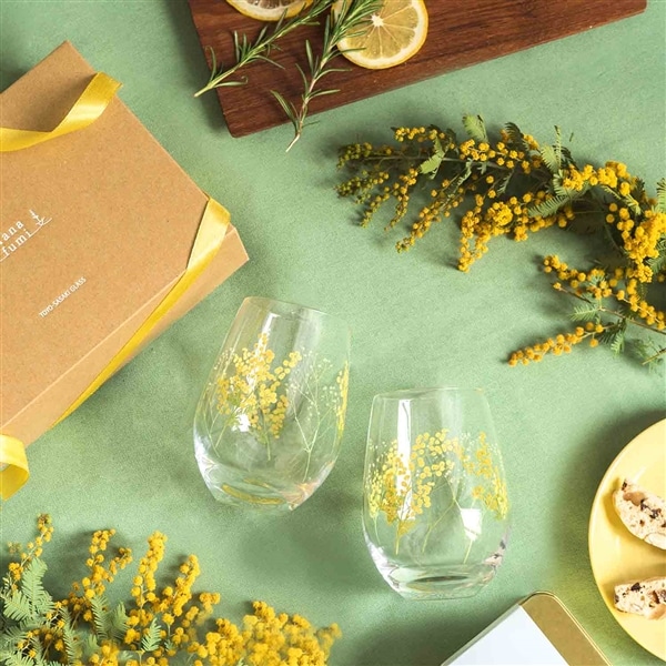 ペアタンブラー ミモザ・かすみ草柄