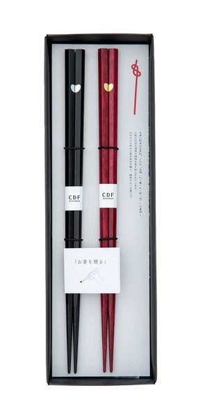 初膳五角 夫婦箸セット Heart ハート（Heart） L23cm [BOX]W8×D25×H1.8cm