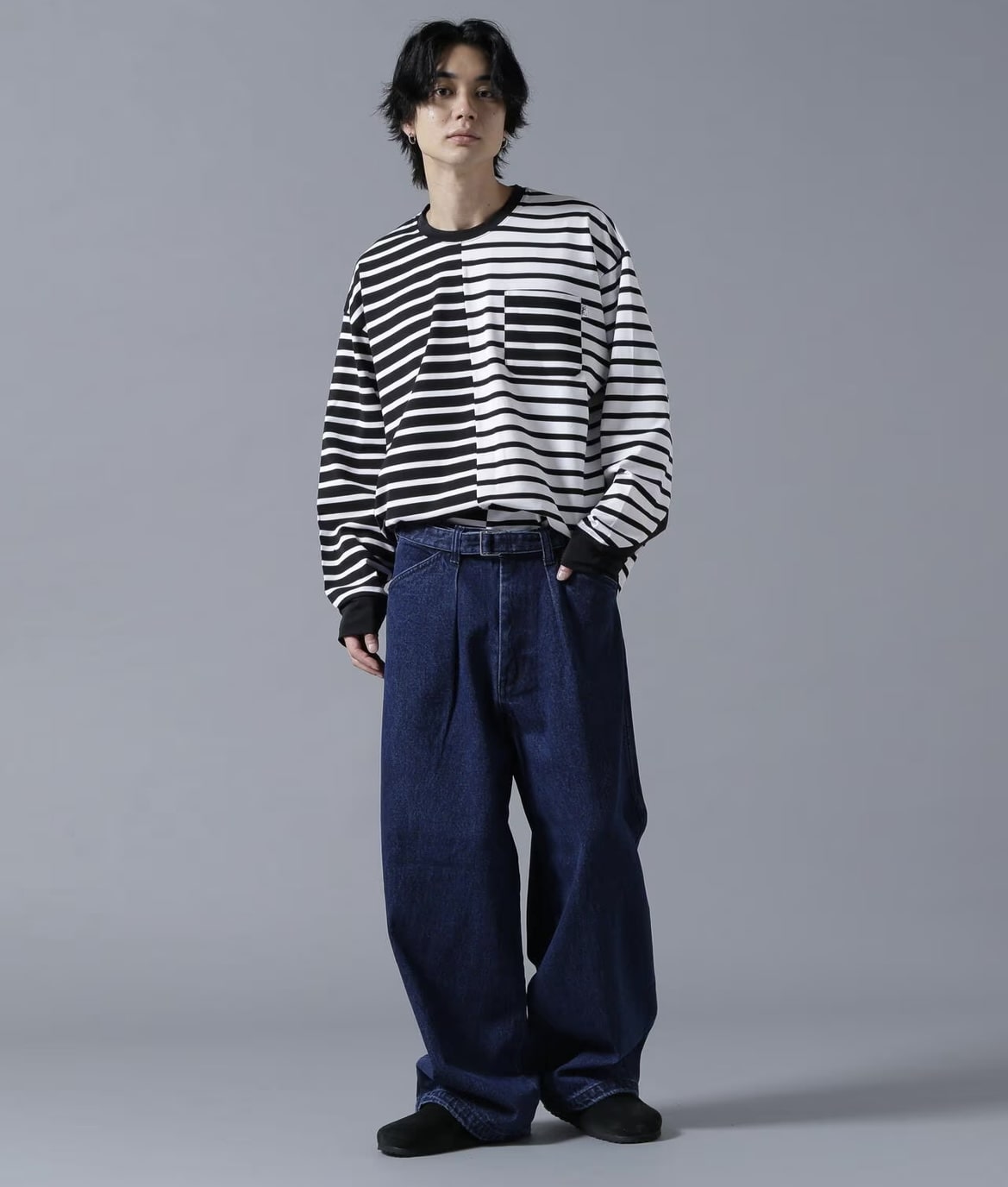 B omnivore/ビーオムニボー/DENIM BELT LOOSE PANTS デニムベルトルーズパンツ INDIGO S