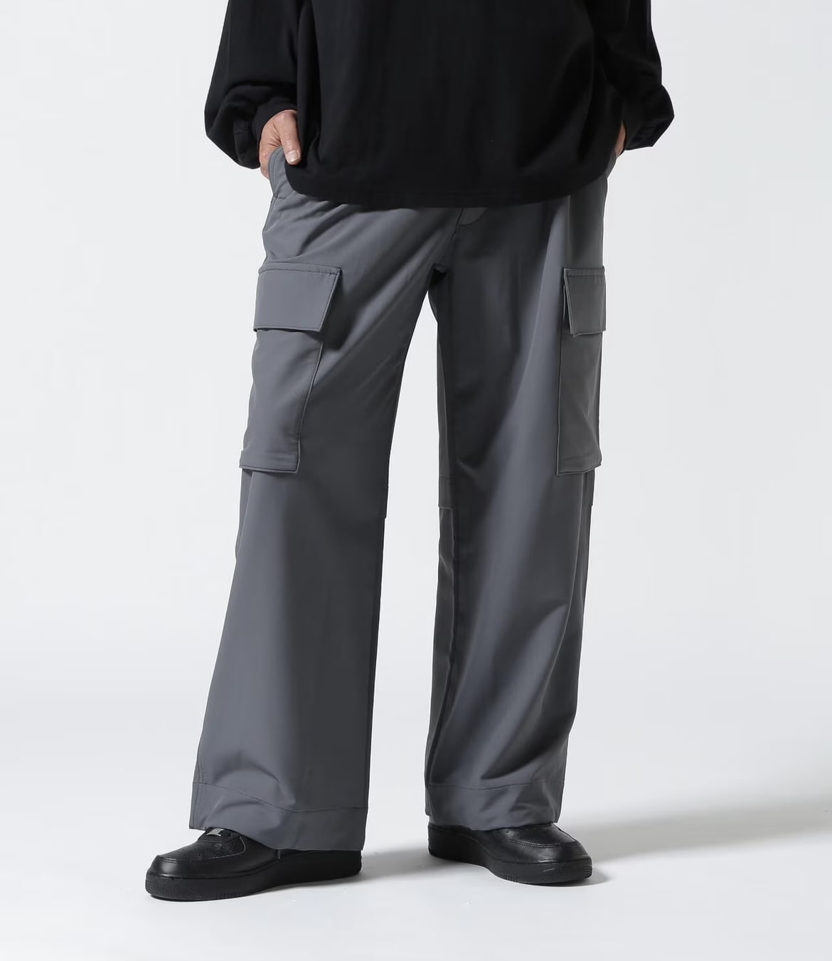 B omnivore/ビーオムニボー  STRETCH POLYESTER CARGO PANTS ストレッチカーゴスラックス GRAY S