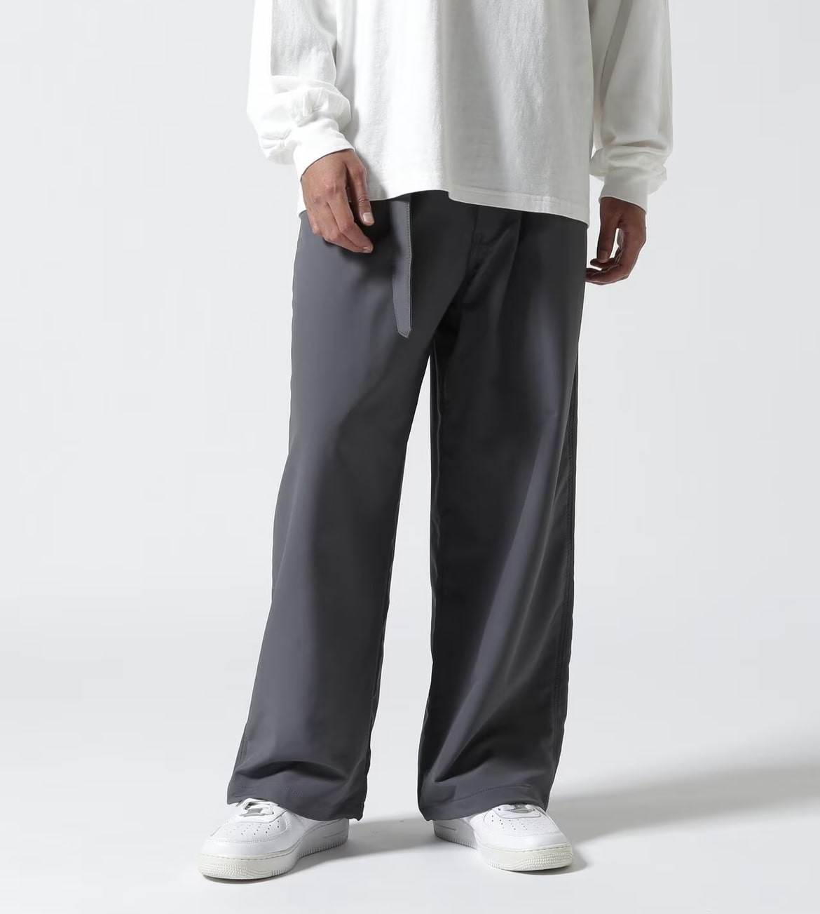 B omnivore/ビーオムニボー  STRETCH POLYESTER BELT LOOSE PANTS ストレッチベルトルーズパンツ　スラックス GRAY S