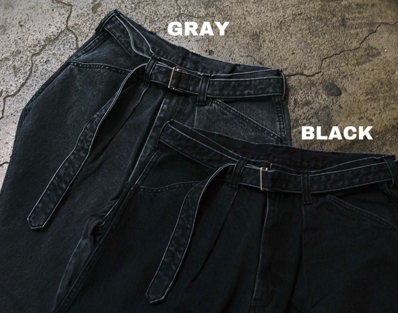 B omnivore/ビーオムニボー/BLACK DENIM BELT LOOSE PANTS ブラックデニムベルトルーズパンツ BLACK S