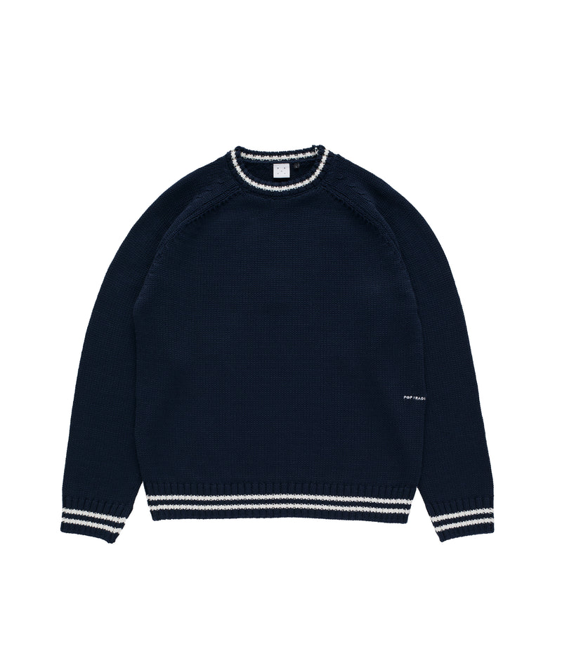 POP TRADING CO/ポップトレーディングカンパニー/Pop Knitted Logo Crewneck Navy ネイビー S