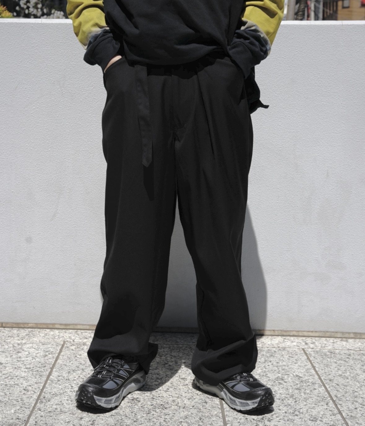 B omnivore/ビーオムニボー/TR BELT LOOSE PANTS ベルトルーズパンツ　スラックス BLACK S