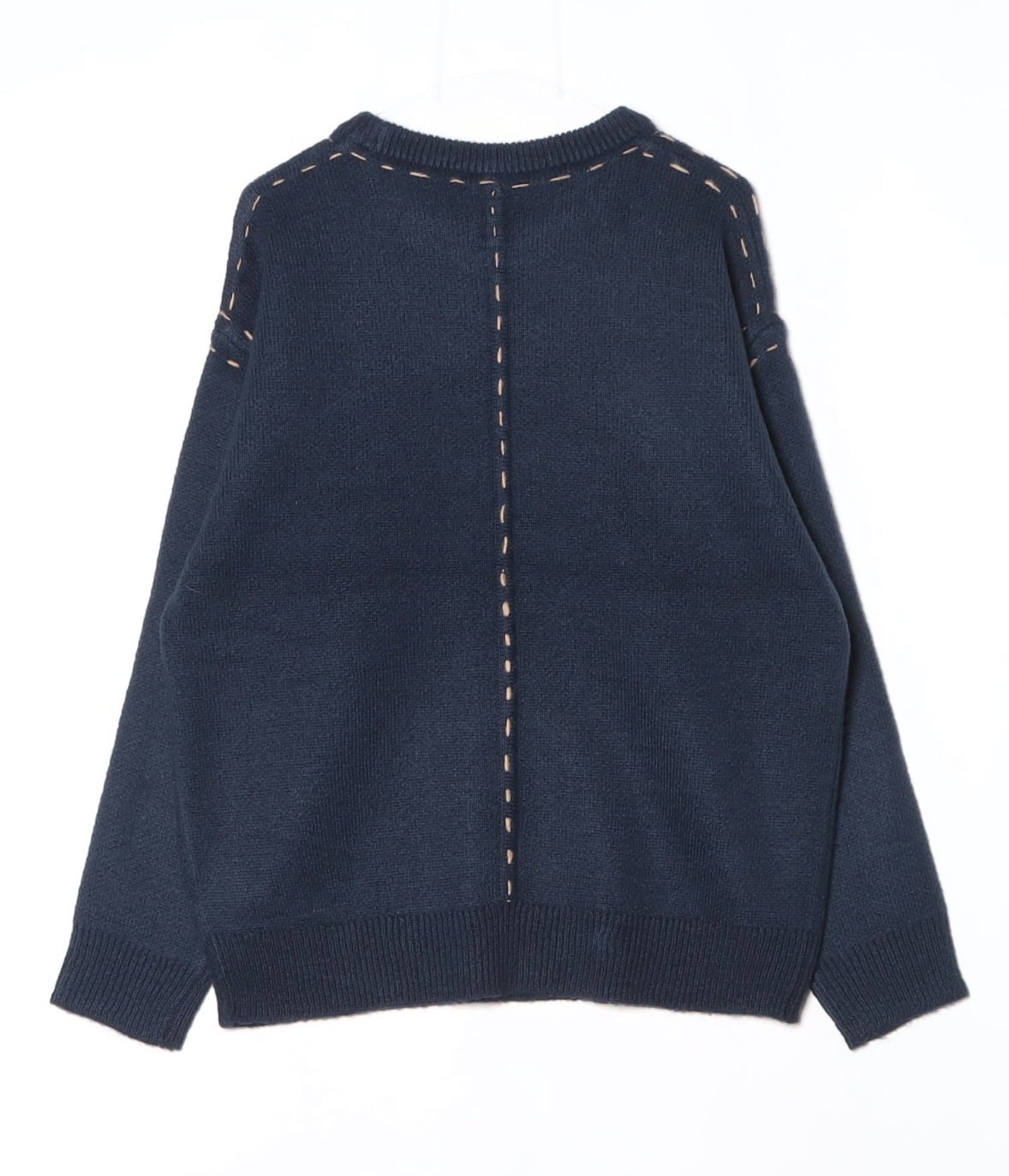 B omnivore/ビーオムニボー/BO アクリル起毛KNIT HAND CREW ニット　ステッチ ネイビー M