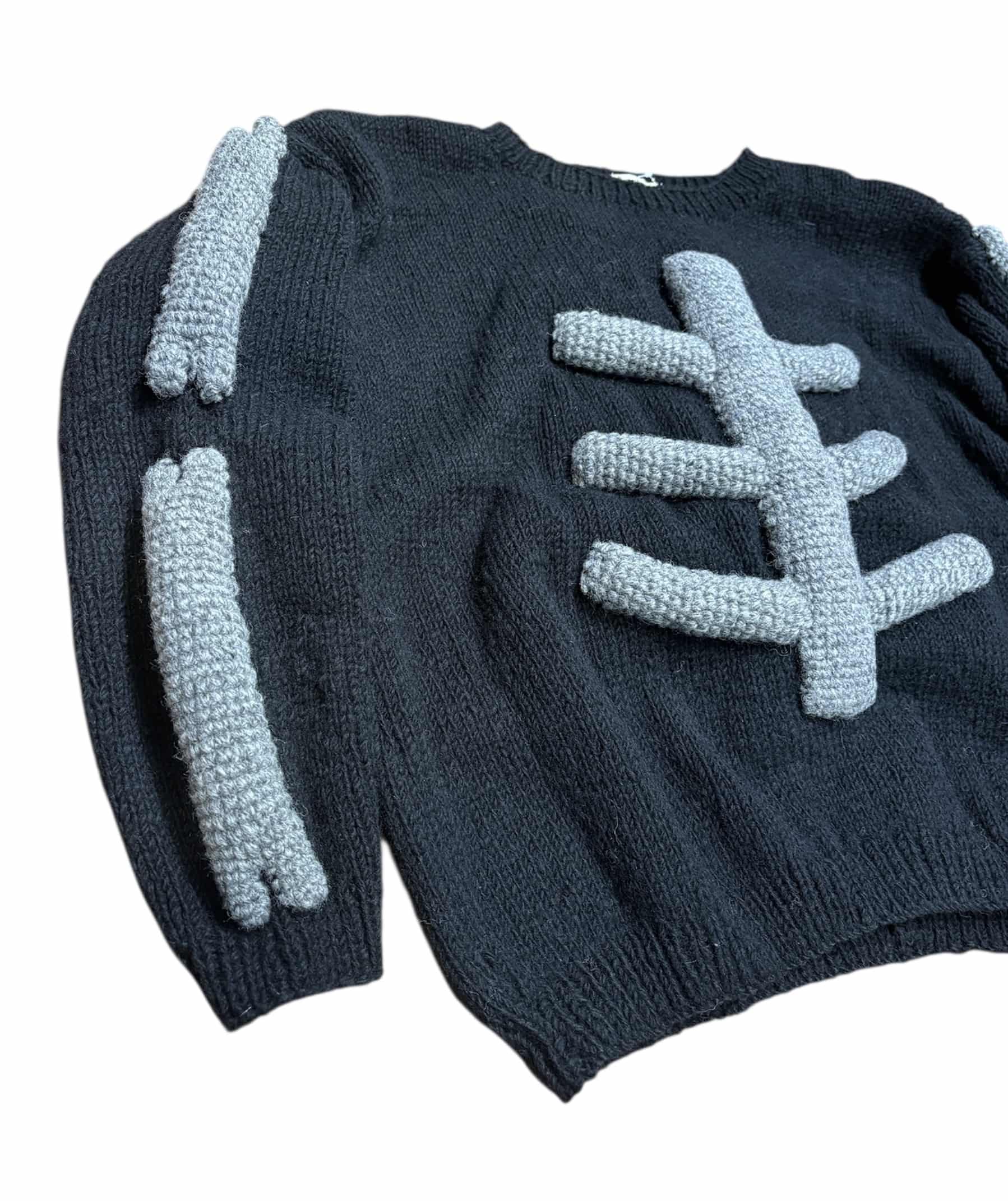 MacMahon Knitting Mills /マクマホンニッティングミルズ/Crew Neck Knit-3D Bone BLACK/GRAY FREE