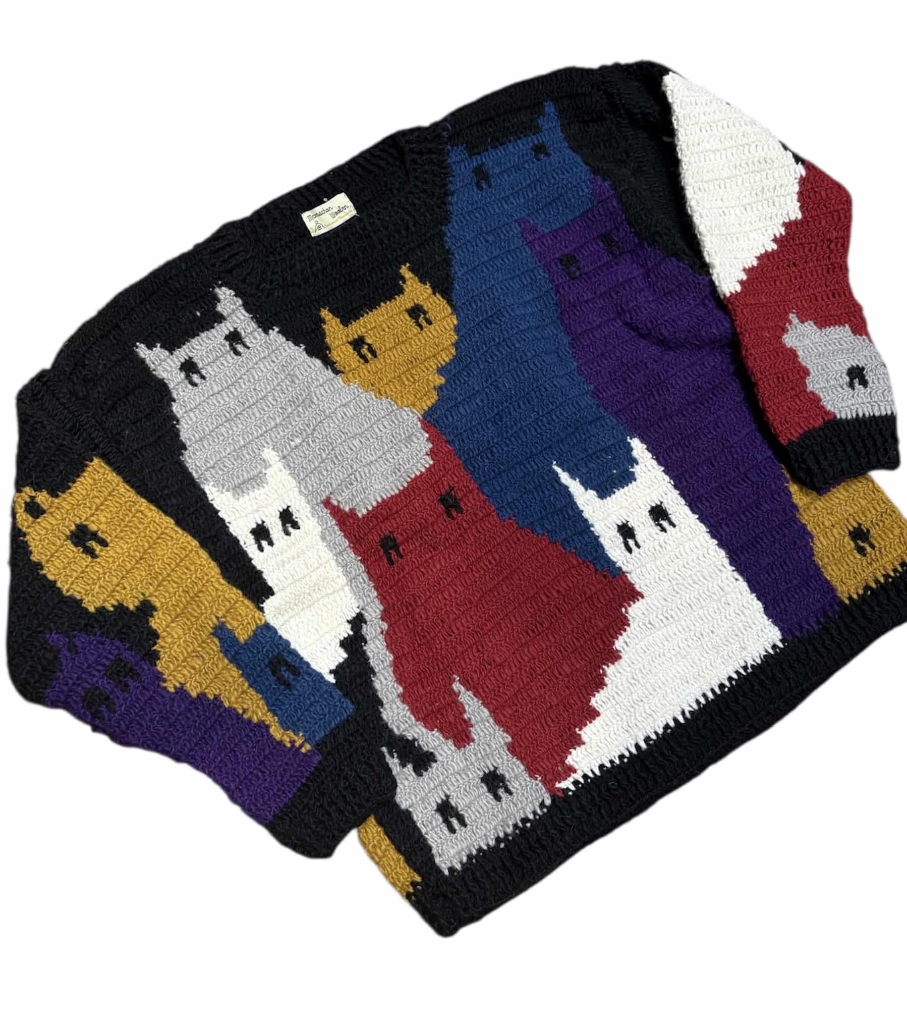 MacMahon Knitting Mills /マクマホンニッティングミルズ/Crew Neck Knit-Cat Gathering BLACK FREE