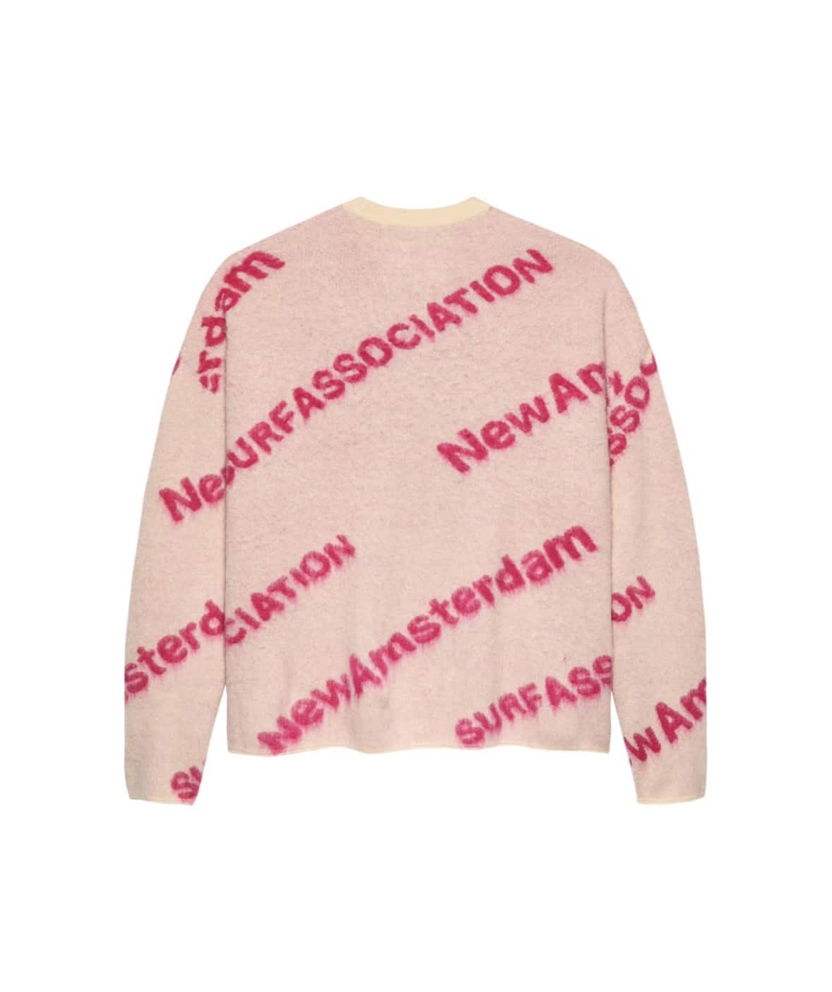 New Amsterdam Surf Association/ニューアムステルダムサーフアソシエーション/JACQUARD KNIT ECRU/MAGENTA クルーネックニット ECRU/MAGENTA M